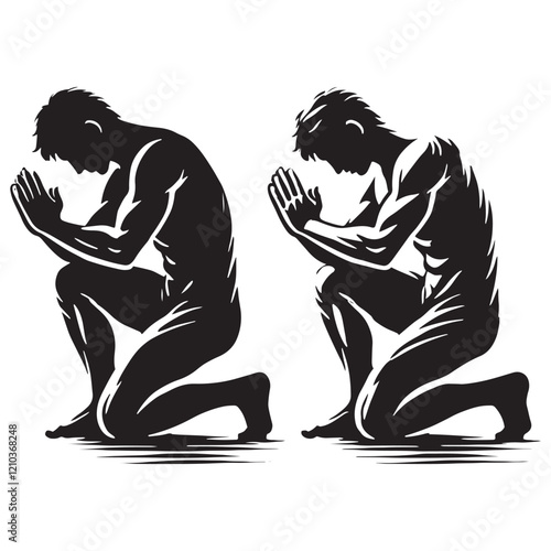 Editable set of kneeing man silhouette digital art for custom projects and digital use - man kneeing vector set - man kneeing illustrations set
