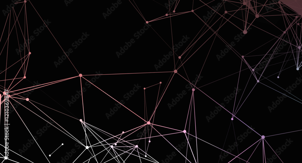 Abstract network of connected dots and lines on a black background with pinkish gradient Abstract network of connected dots and lines on a black background with pinkish gradient
