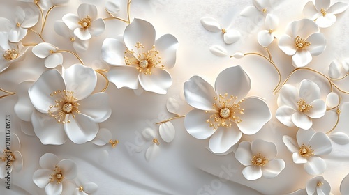 3D wallpaper with a white and gold floral background