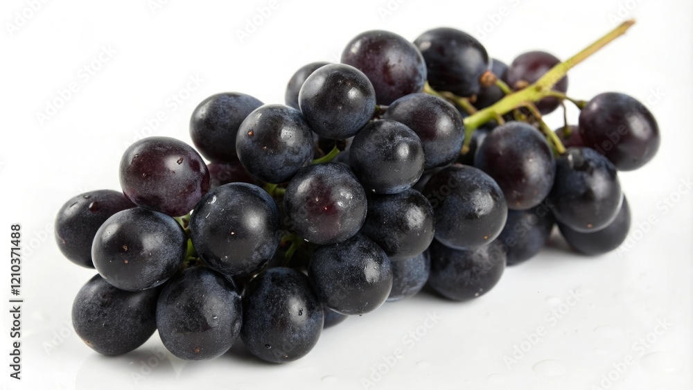Close-up of a single black grape cluster, seed-filled interior, vineyard production Close-up of a single black grape cluster, seed-filled interior, vineyard production
