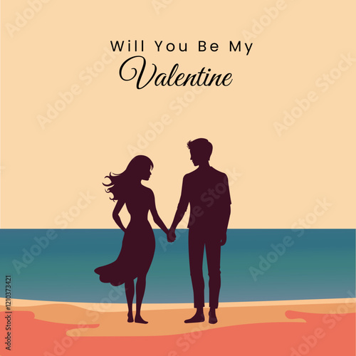 Valentine's Day , Silhouette loving couple holding hands Each other,