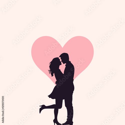 Valentine's Day , Silhouette loving couple holding hands Each other,