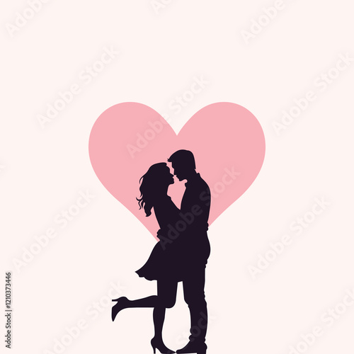 Valentine's Day , Silhouette loving couple holding hands Each other,