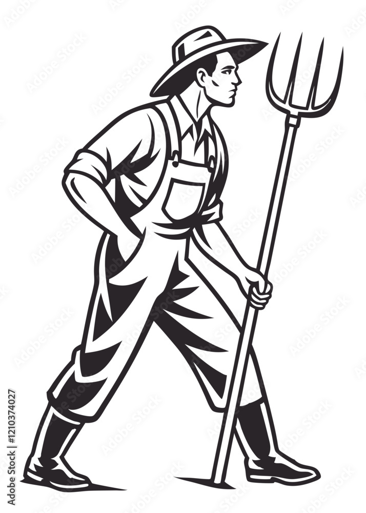Fototapeta premium Farmer logo, black outline, vector graphic, transparent background