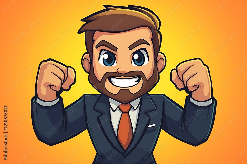 Happy Energetic Business Mascot Celebrating Victory Happy Energetic Business Mascot Celebrating Victory