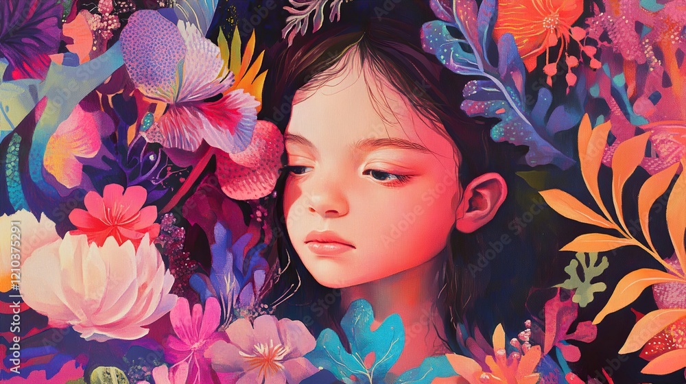 Girl in a Garden of Vibrant Flowers: A Dreamlike Portrait Girl in a Garden of Vibrant Flowers: A Dreamlike Portrait