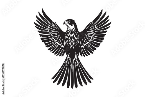 Detailed Black and White Flying Eagle Vector Art photo