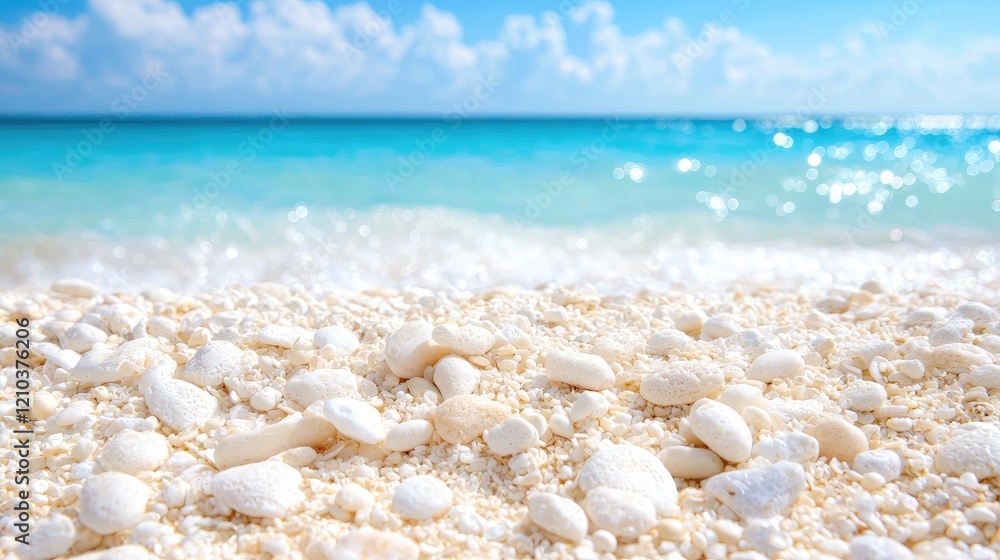 White sand beach, turquoise ocean, sunny day, wavelets, relaxation White sand beach, turquoise ocean, sunny day, wavelets, relaxation