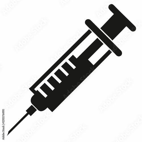 Medical syringe vector icon Black silhouette