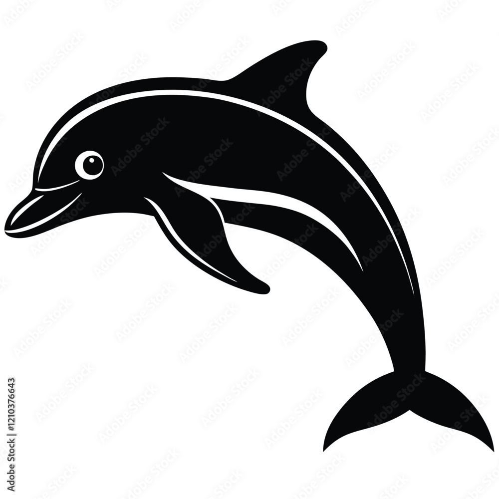 A sleek dolphin icon jumping out of the water, with a curved body and minimal details. A sleek dolphin icon jumping out of the water, with a curved body and minimal details.