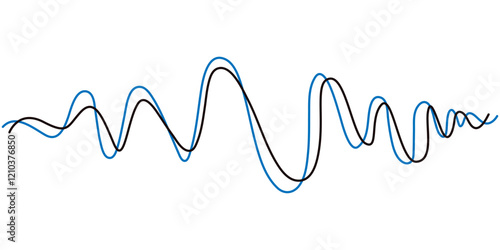 Sound wave continuous single line drawing. Vector illustration, One line drawing of sound wave. Continuous linear sketch . Vector illustration. isolated on white and black background, Line wave music.