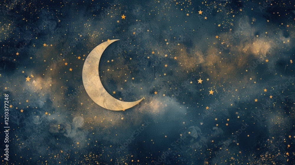 Starry Night Sky Watercolor With Moon And Stars Starry Night Sky Watercolor With Moon And Stars