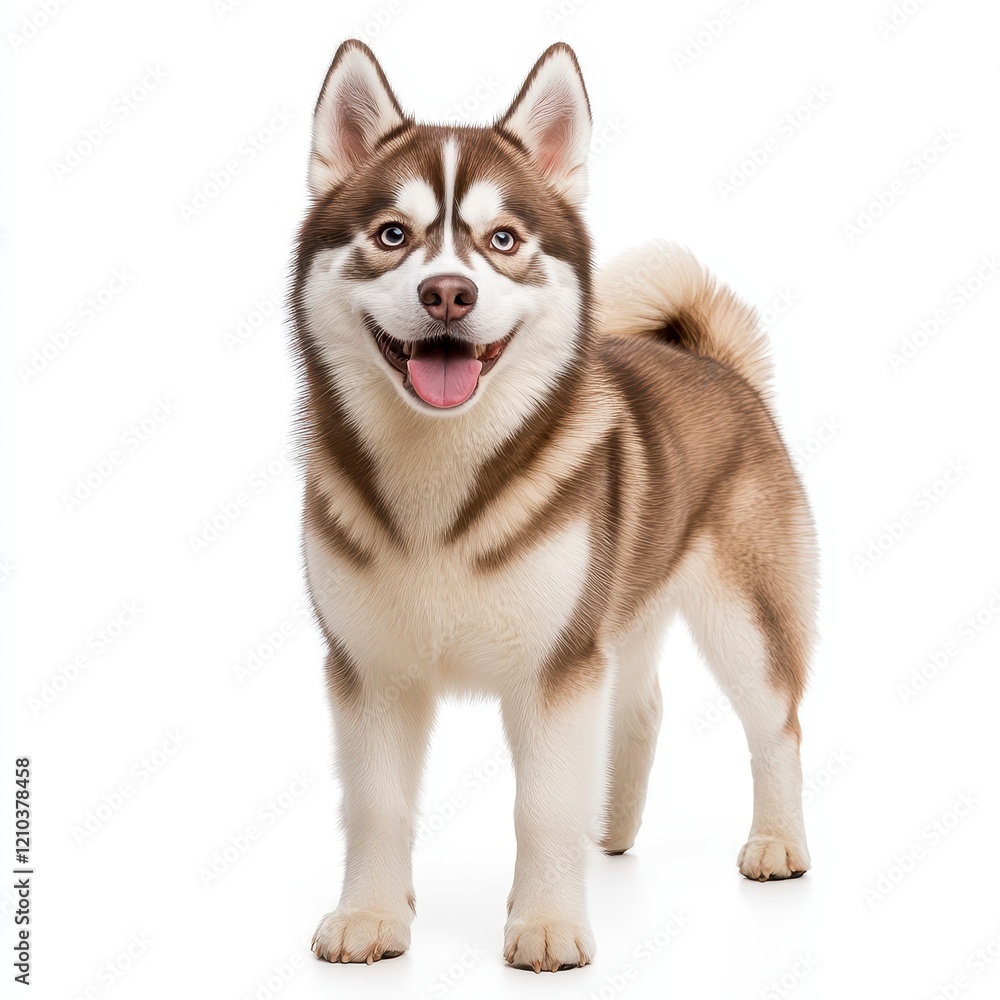 A Joyful Siberian Husky Puppy Poses Against a Pure White Background, Exuding Happiness and Playfulness A Joyful Siberian Husky Puppy Poses Against a Pure White Background, Exuding Happiness and Playfulness