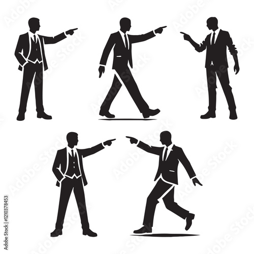 Compact set of pointing man silhouette digital art assets for space-saving design - man pointing vector set - man pointing illustrations set
