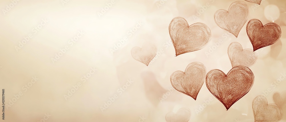 Obraz premium Clean beige background with faint heart outlines Valentine's day Background