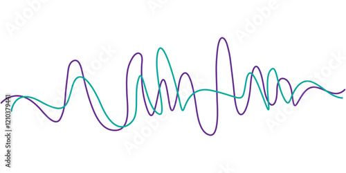 Sound wave continuous single line drawing. Vector illustration, One line drawing of sound wave. Continuous linear sketch . Vector illustration. isolated on white and black background, Line wave music.