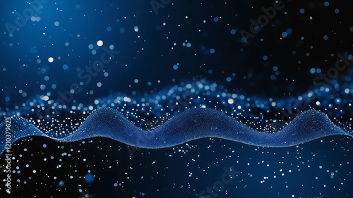 Abstract Blue Particle Wave with Sparkling Lights