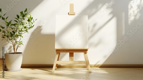 Wooden Painting Stand Mockup For Your Design photo