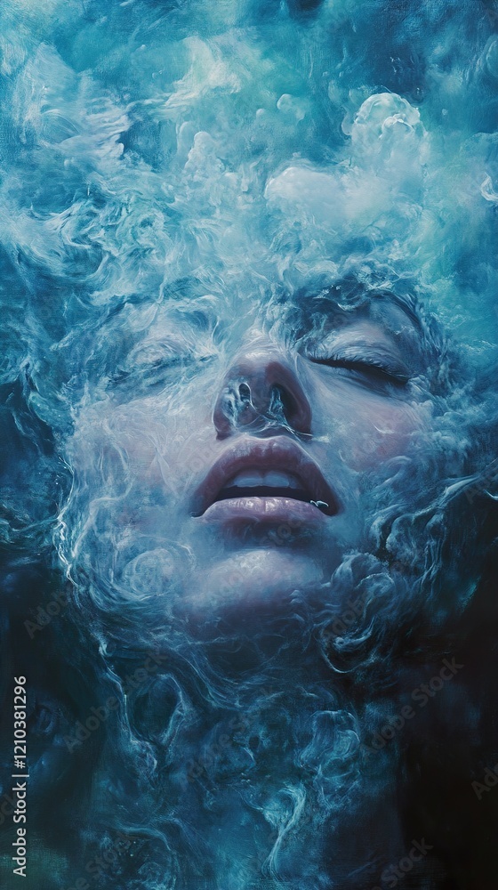 Enigmatic Face Emerging from a Dreamy Ocean Enigmatic Face Emerging from a Dreamy Ocean