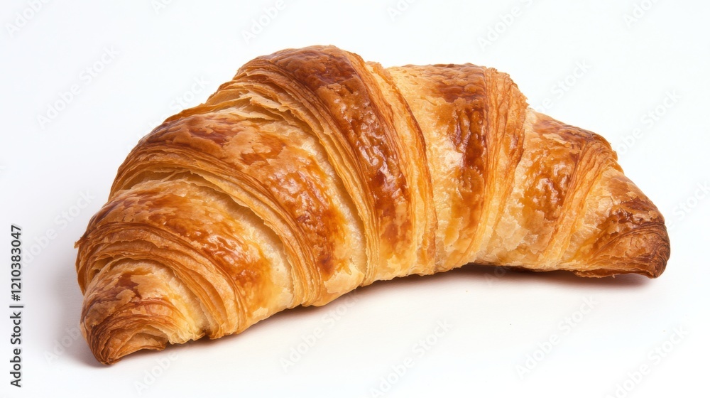 A freshly baked croissant with its golden, flaky layers and slightly curved shape, Each croissant’s vibrant color and subtle imperfections captured with precision A freshly baked croissant with its golden, flaky layers and slightly curved shape, Each croissant’s vibrant color and subtle imperfections captured with precision