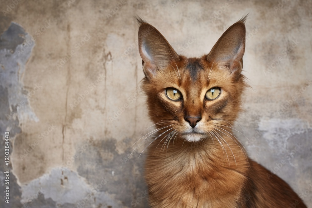 Portrait of a funny somali cat isolated in bare concrete or plaster wall Portrait of a funny somali cat isolated in bare concrete or plaster wall