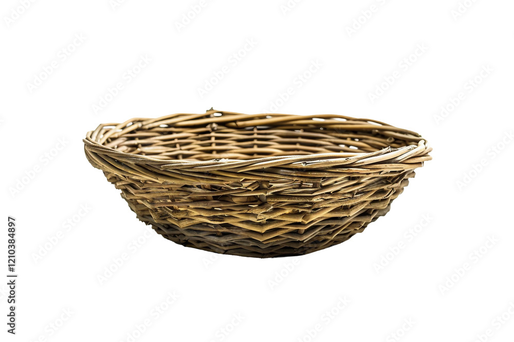 Obraz premium Elegant Round Wicker Basket: Sophisticated Storage for Modern Living Isolated on Transparent Background