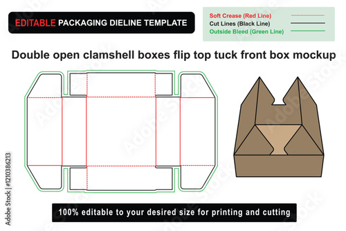 Double Open Clamshell Boxes Flip Top Tuck Front Box Mockup for Elegant Packaging Solutions, Clamshell Box, Packaging Design, Box Mockup, Double Open Box, Product Mockup, Food Packaging