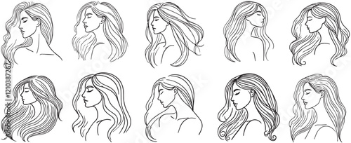 Set of outline portraits women. Simple, minimalist vector illustration of beautiful female faces. Line art. vector illustration