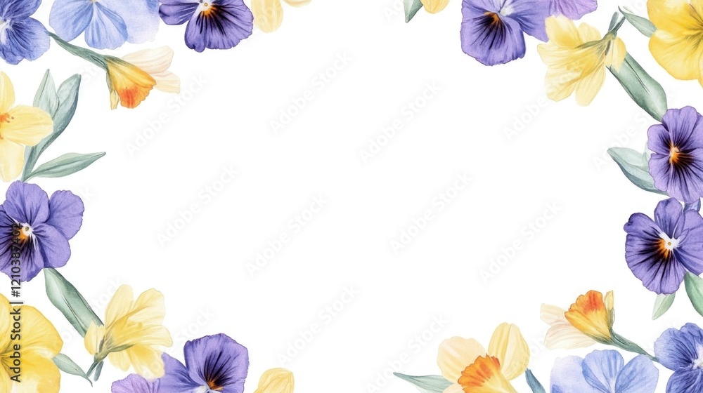 Obraz premium Floral frame with pansies and daffodils.