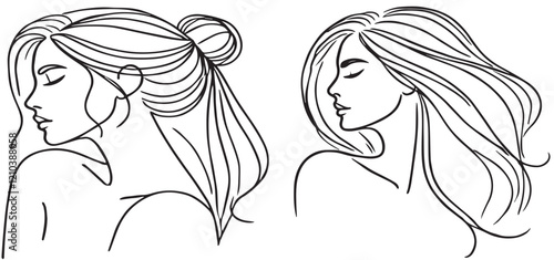girl with hair and long hair line art vector