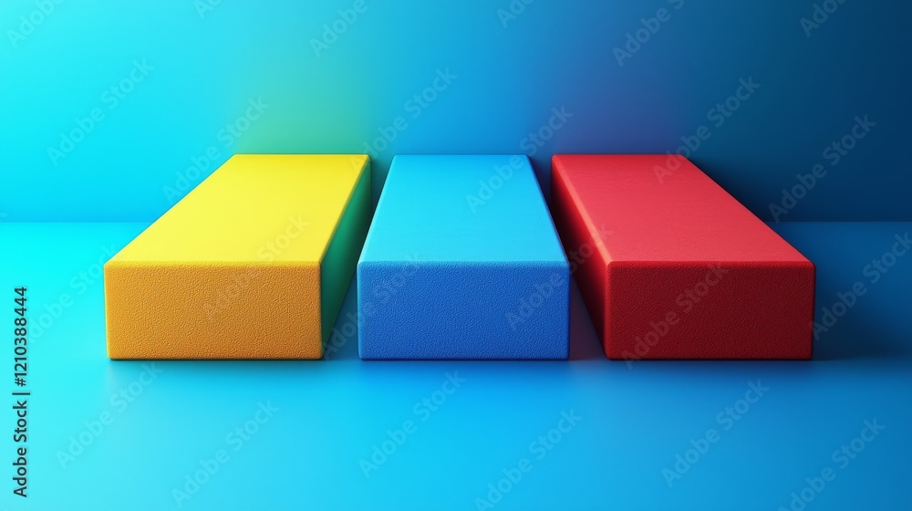 Obraz premium realistic image Multicolored stationery, yellow, green, red, blue, on a bright blue background 4k 