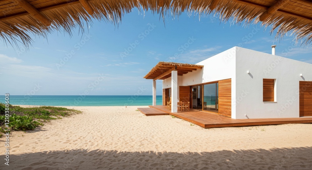 Fototapeta premium Luxury Beachfront Villa with Infinity Pool and Modern Design