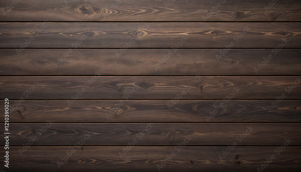 Fototapeta premium Rustic Wood Texture: Detailed close-up of horizontal wooden planks with a rich, warm brown tone, creating a natural and inviting backdrop. 
