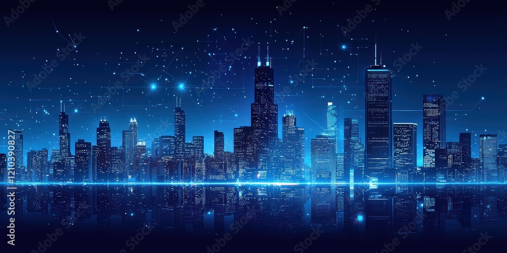 Futuristic city skyline with glowing lines representing innovation urban landscape digital art night view technology Futuristic city skyline with glowing lines representing innovation urban landscape digital art night view technology