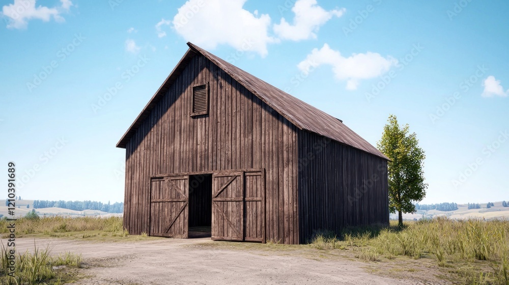 Rustic Wooden Barn in a Summer Field Rustic Wooden Barn in a Summer Field