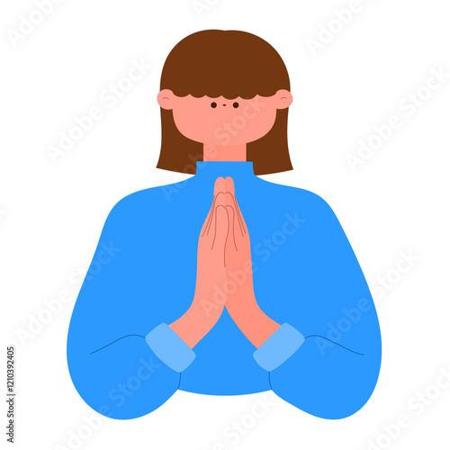 woman in prayer gesture flat vector illustration