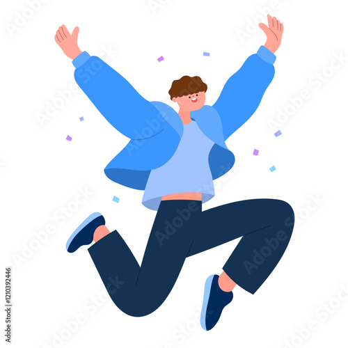 happy man jumping with excitement flat vector illustration