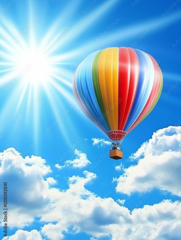 Fototapeta premium a realistic photograph of air ballon flying, solid sky background 