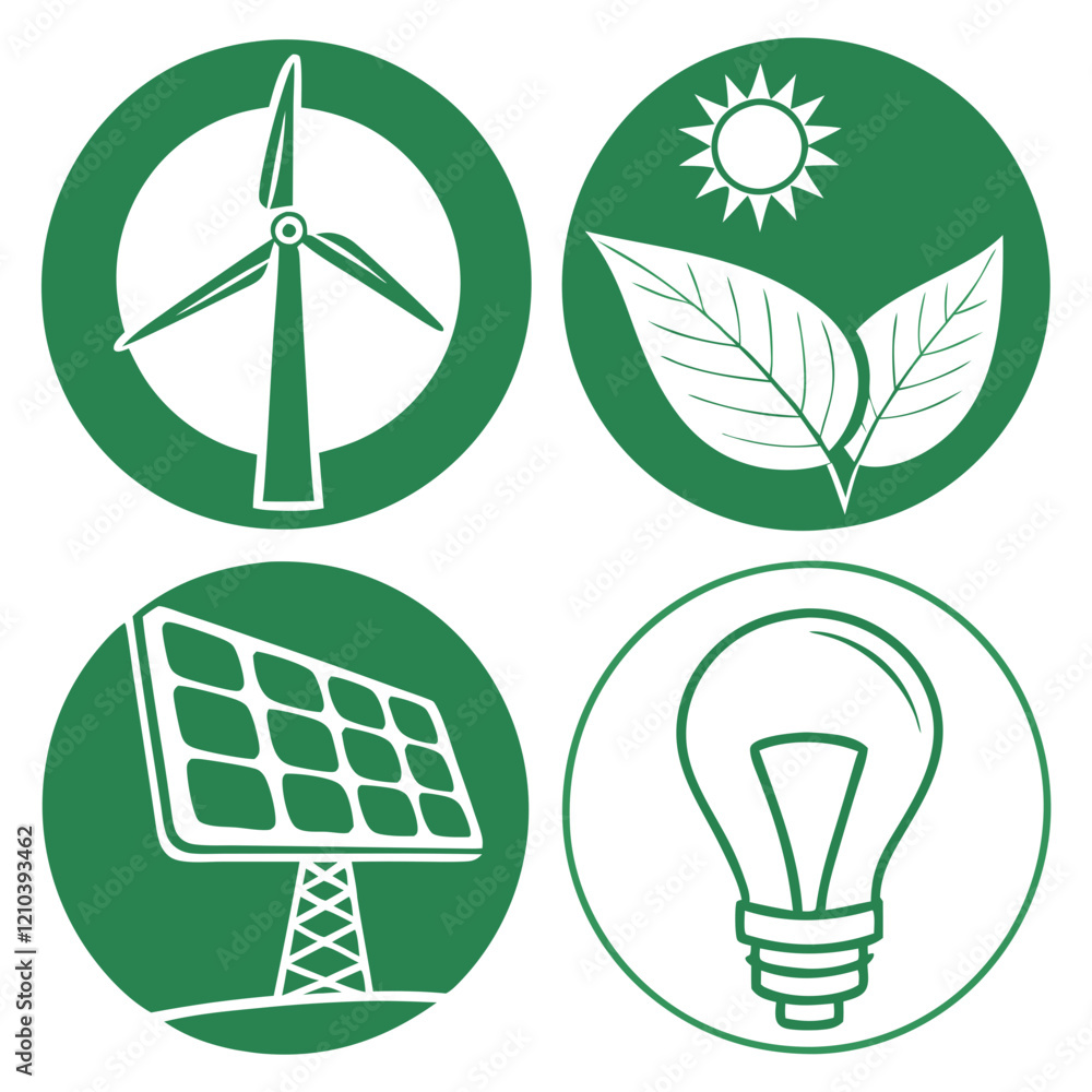 Clean Minimal Green Energy Icon Pack for Sustainable Power Solar Wind and Eco Awareness Clean Minimal Green Energy Icon Pack for Sustainable Power Solar Wind and Eco Awareness