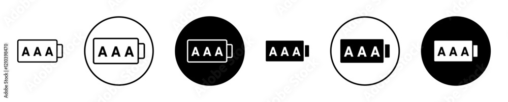 AAA battery icons set in black filled and stroke line style AAA battery icons set in black filled and stroke line style