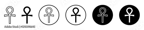 Ankh icons set in black filled and stroke line style