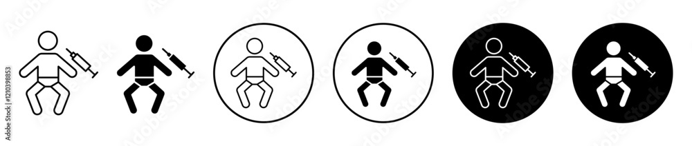 Baby Vaccination icons set in black filled and stroke line style Baby Vaccination icons set in black filled and stroke line style