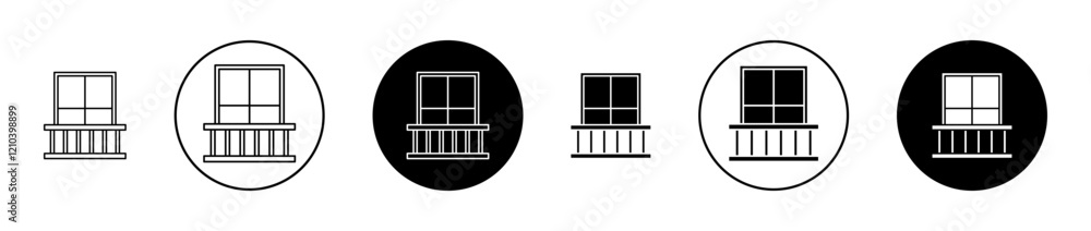 Balcony icons set in black filled and stroke line style Balcony icons set in black filled and stroke line style