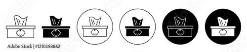 Baby wipe icons set in black filled and stroke line style
