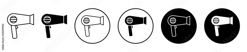 Blow dryer icons set in black filled and stroke line style Blow dryer icons set in black filled and stroke line style