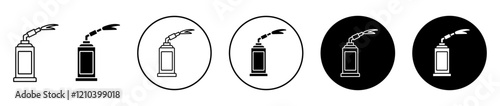 Blowtorch icons set in black filled and stroke line style