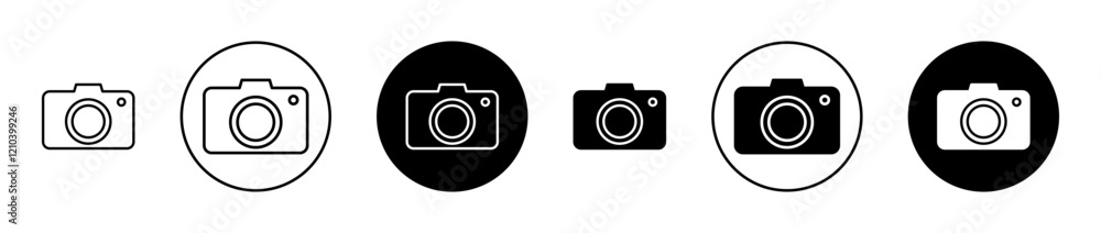 Camera icons set in black filled and stroke line style Camera icons set in black filled and stroke line style