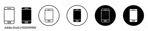 Cell phone icons set in black filled and stroke line style