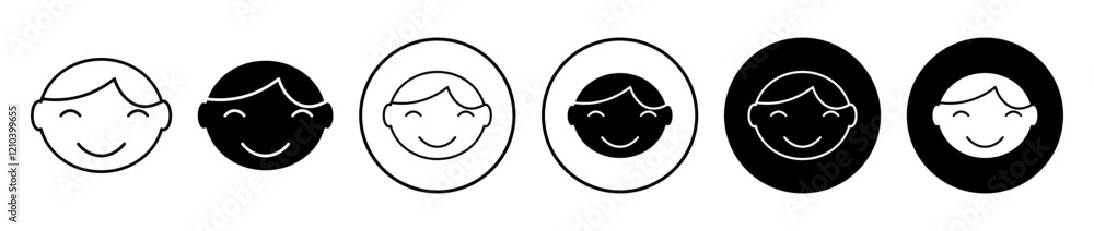 Child face icons vector pack in black and blue colors Child face icons vector pack in black and blue colors