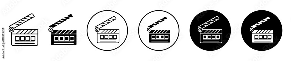 Cinema flapper icons set in black filled and stroke line style Cinema flapper icons set in black filled and stroke line style